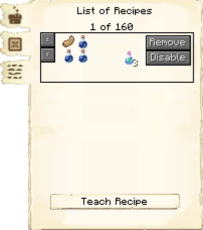 Brewing recipes tab of the Alchemist Laboratory it's GUI