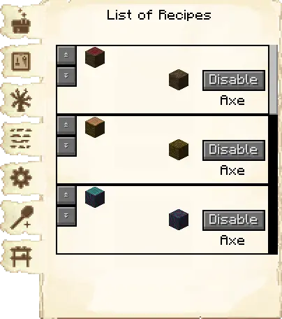 Crafting recipes tab of the Forester's Hut it's GUI