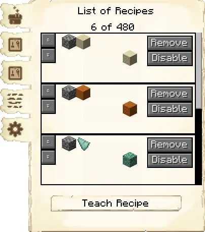 Crafting recipes tab of the Stonemason's Hut it's GUI