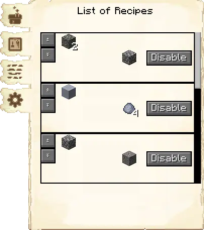 Crafting recipes tab of the Crusher's Hut it's GUI