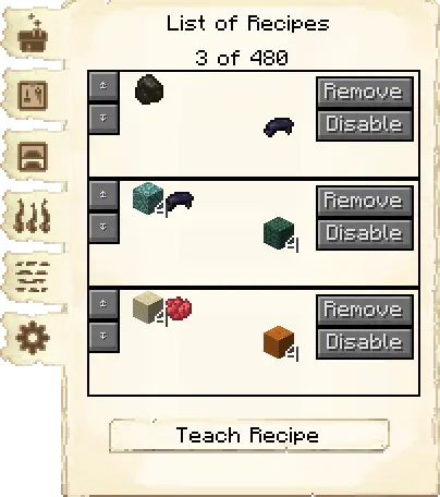 Crafting recipes tab of the Dyer's Hut it's GUI