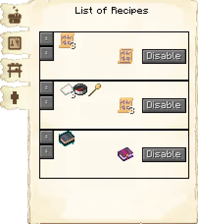 Crafting recipes tab of the Enchanter's Tower it's GUI