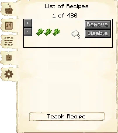 Crafting recipes tab of the Plantation it's GUI
