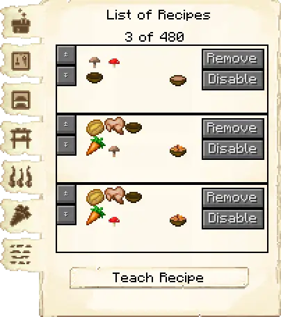 Crafting recipes tab of the Restaurant it's GUI