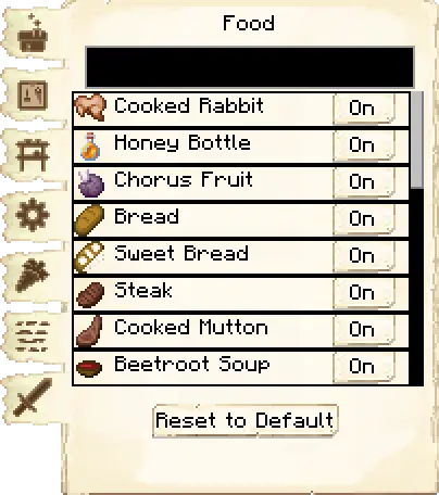 Food list tab of the Nether Mine it's GUI