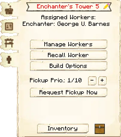 Main interface tab of the Enchanter's Tower it's GUI