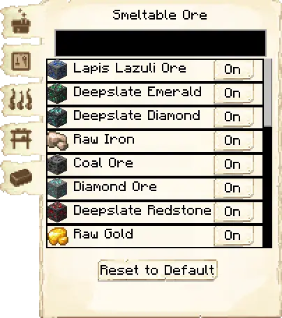 Ores tab of the Smeltery it's GUI