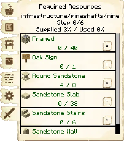 Required resources tab of the Mine it's GUI