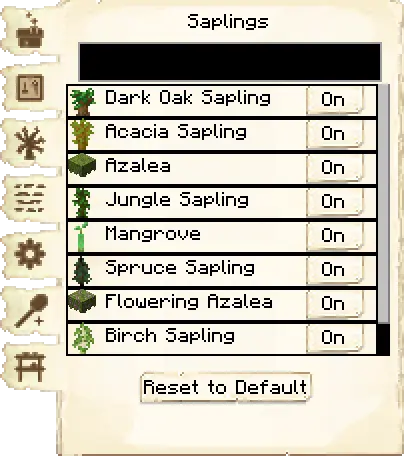 Saplings list tab of the Forester's Hut it's GUI