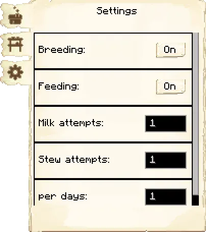 Settings tab of the Cowhand's Hut it's GUI