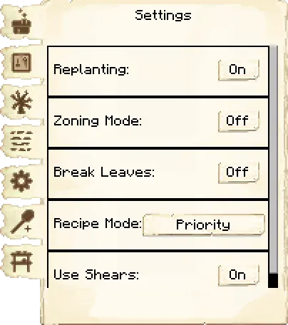 Settings tab of the Forester's Hut it's GUI