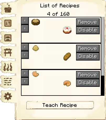 Smelting recipes tab of the Bakery it's GUI