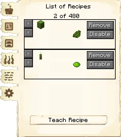 Smelting recipes tab of the Dyer's Hut it's GUI