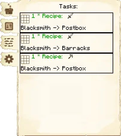 Tasks tab of the Blacksmith's Hut it's GUI