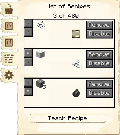 Crafting recipes tab of the Fletcher's Hut it's GUI