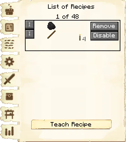 Crafting recipes tab of the Mine it's GUI