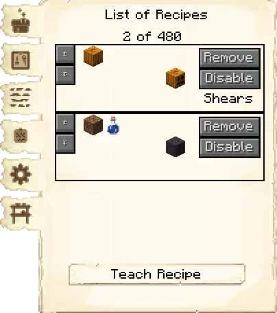 Crafting recipes tab of the Farmer's Hut it's GUI