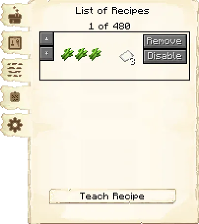 Crafting recipes tab of the Plantation it's GUI