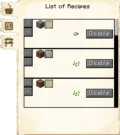 Crafting recipes tab of the Sifter's Hut it's GUI