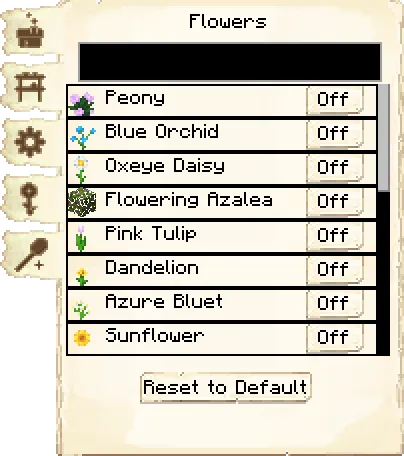 Flower list tab of the Apiary it's GUI