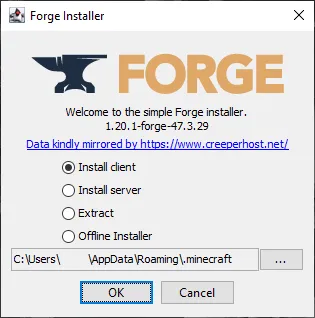 Forge installer main menu