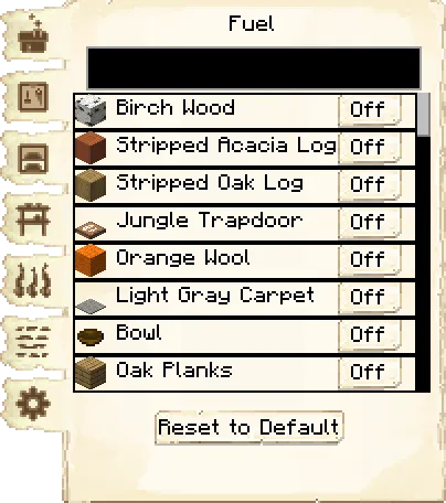 Fuel list tab of the Bakery it's GUI