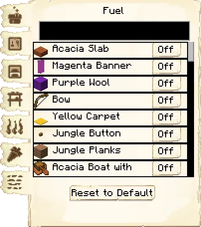 Fuel list tab of the Restaurant it's GUI