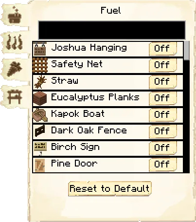 Fuel list tab of the Restaurant it's GUI