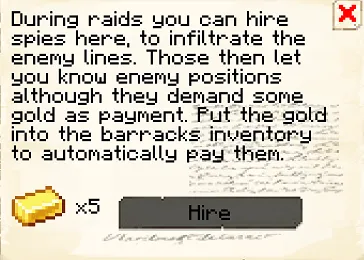 Hiring spies tab of the Barracks it's GUI