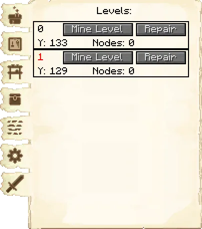 Levels tab of the Mine it's GUI