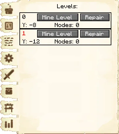 Levels tab of the Mine it's GUI