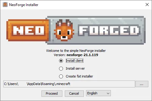 NeoForge installer main menu