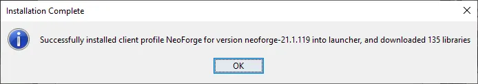 NeoForge installed notification