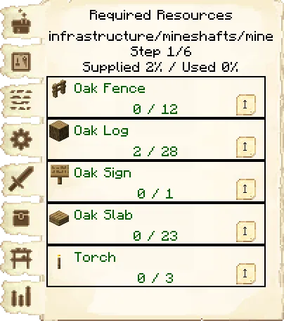 Required resources tab of the Mine it's GUI