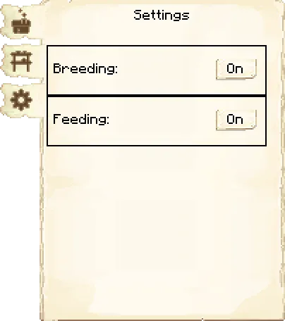 Settings tab of the Chicken Farmer's Hut it's GUI