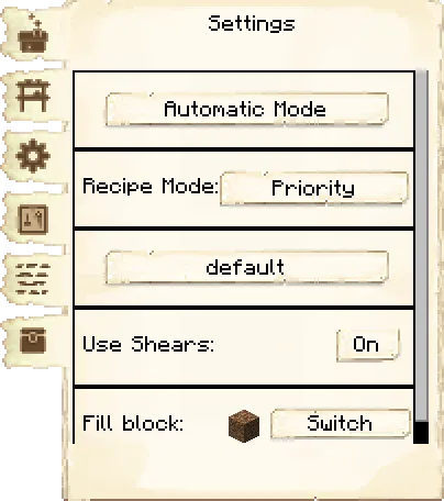 Settings tab of the Builder's Hut it's GUI