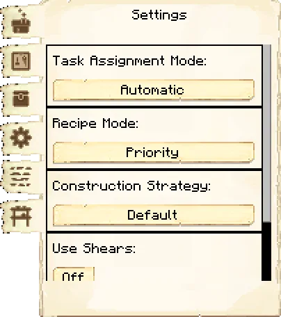 Settings tab of the Builder's Hut it's GUI