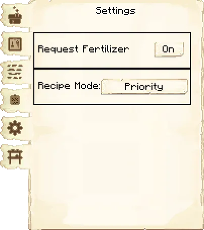 Settings tab of the Farmer's Hut it's GUI