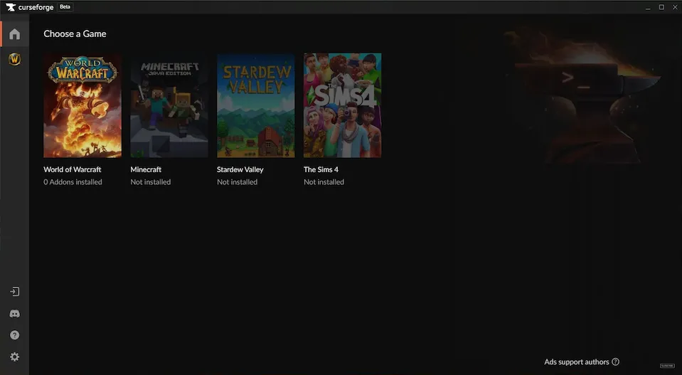 CurseForge landing page