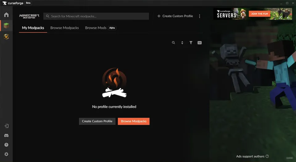 CurseForge Minecraft modpack landing page