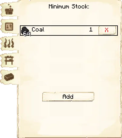 Minimum stock tab of the Smeltery it's GUI