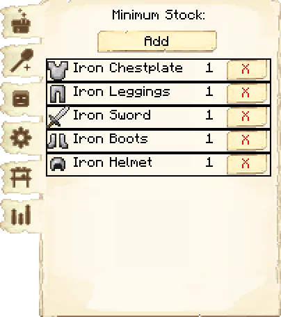 Minimum stock tab of the Guard Tower it's GUI