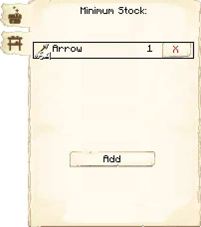 Minimum stock tab of the Archery it's GUI