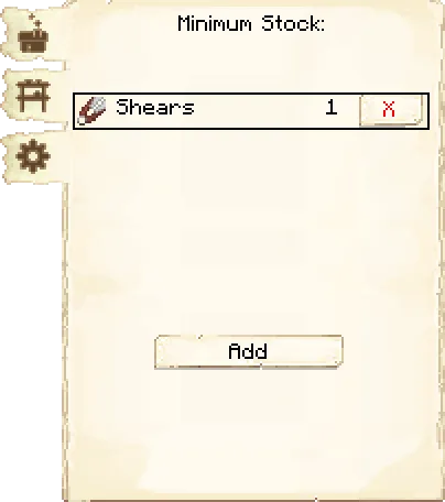 Minimum stock tab of the Shepherd's Hut it's GUI