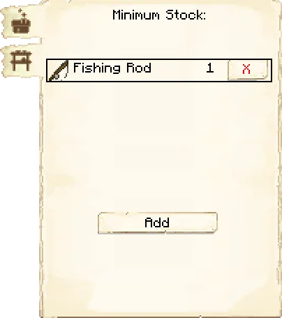 Minimum stock tab of the Fisher's Hut it's GUI