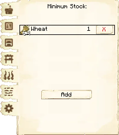 Minimum stock tab of the Bakery it's GUI