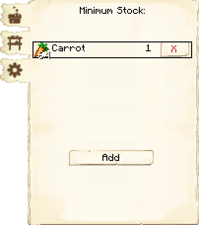 Minimum stock tab of the Rabbit Hutch it's GUI