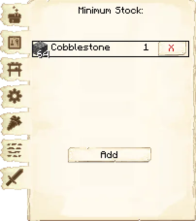 Minimum stock tab of the Nether Mine it's GUI