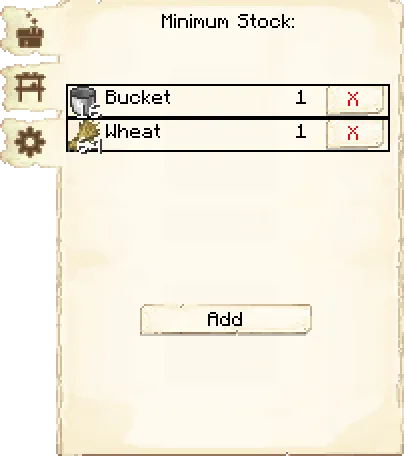 Minimum stock tab of the Cowhand's Hut it's GUI