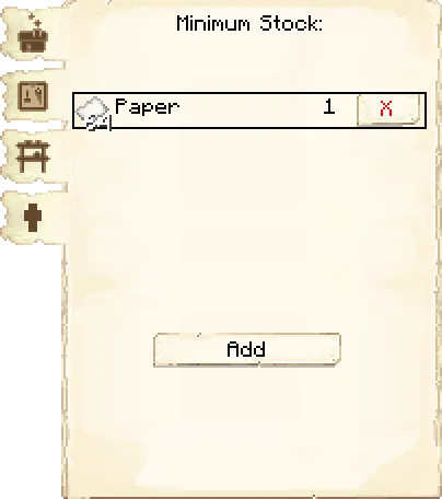 Minimum stock tab of the Enchanter's Tower it's GUI